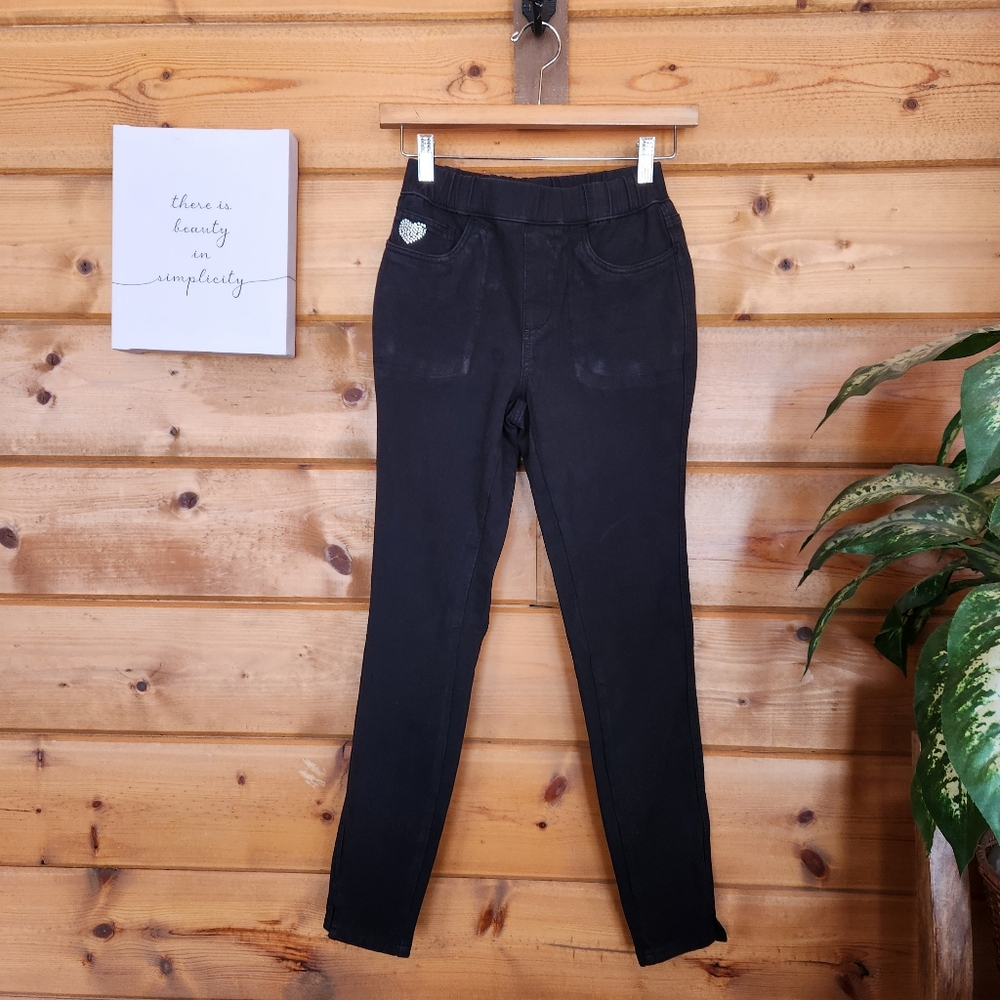 Quacker Factory DreamJeannes Pull-On Slim Skinny Stretchy Black Jeggings Sz XXS